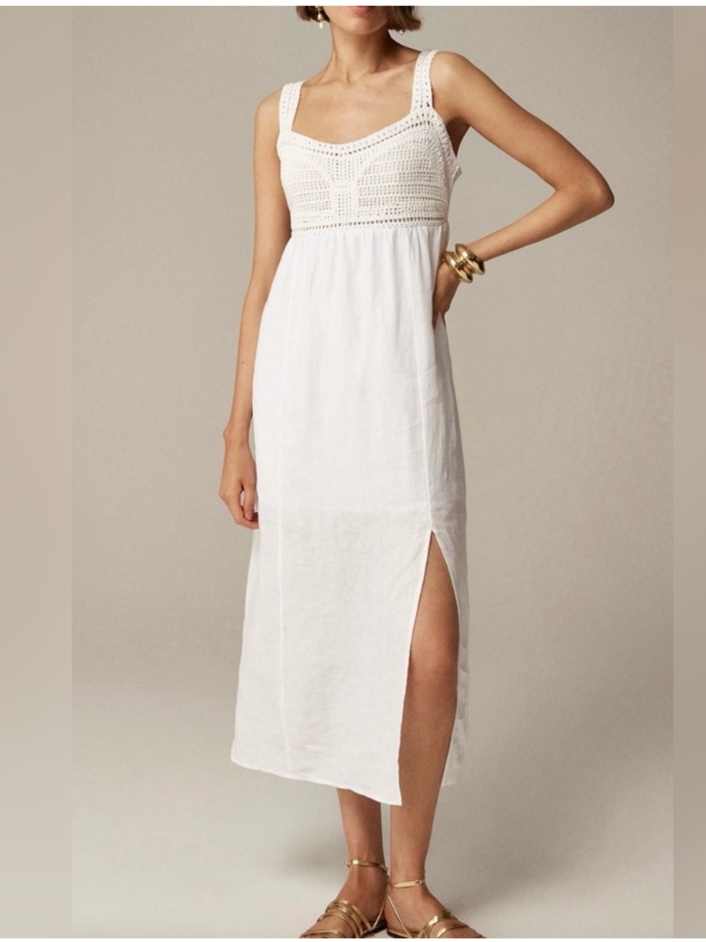 NWT J. Crew White Crochet-Top LINEN DRESS, S